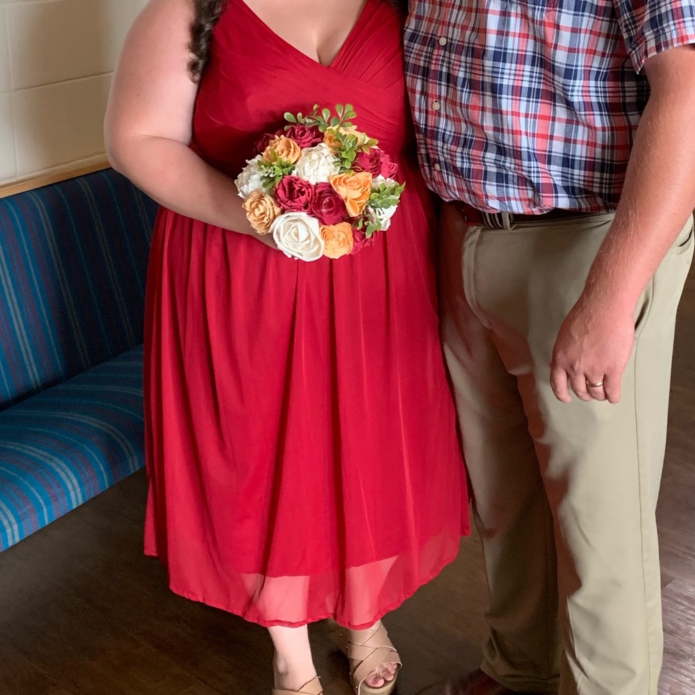 Davids bridal apple red short bridesmaid dress